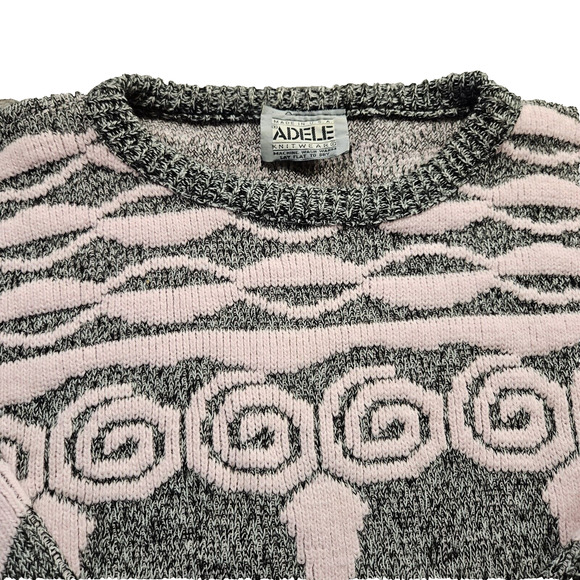 Vintage 80s Adele Knitwear Sweater Made in USA Chunky Geometric Womens M Retro - Picture 7 of 8
